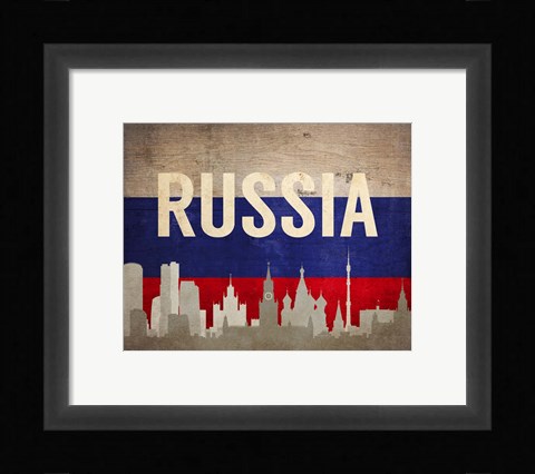Framed Moscow, Russia - Flags and Skyline Print