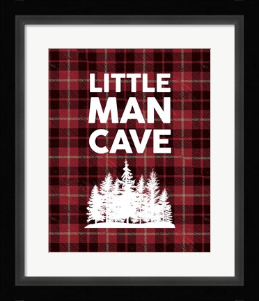 Framed Little Man Cave - Trees Red Plaid Background Print
