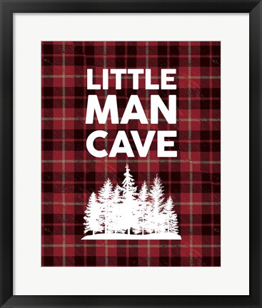 Framed Little Man Cave - Trees Red Plaid Background Print