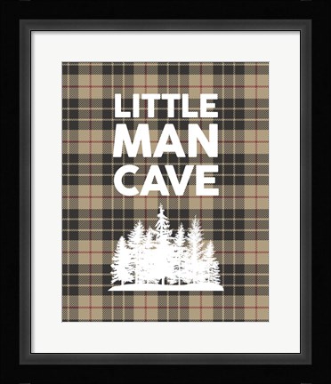 Framed Little Man Cave - Trees Tan Plaid Background Print