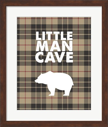 Framed Little Man Cave - Bear Tan Plaid Background Print
