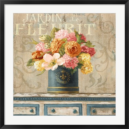 Framed Tulips in Teal and Gold Hatbox Print