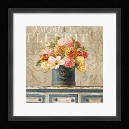 Framed Tulips in Teal and Gold Hatbox Print