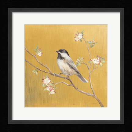 Framed Black Capped Chickadee on Gold Print