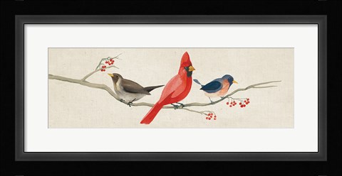 Framed Festive Birds Panel II Linen Print