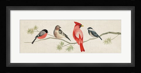 Framed Festive Birds Panel I Linen Print