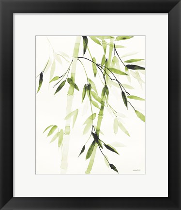 Framed Bamboo Leaves V Green Print