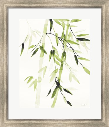 Framed Bamboo Leaves V Green Print