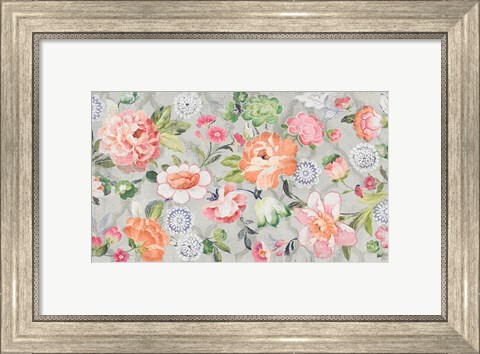 Framed Summer Garden of Delights Gray Print