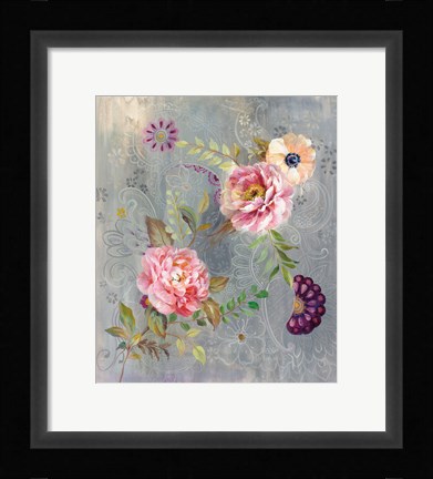 Framed Peonies and Paisley Print