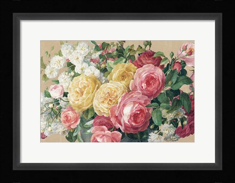 Framed Antique Roses on Tan Crop Print
