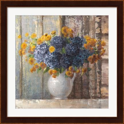 Framed Fall Dahlia Bouquet Crop Blue Print