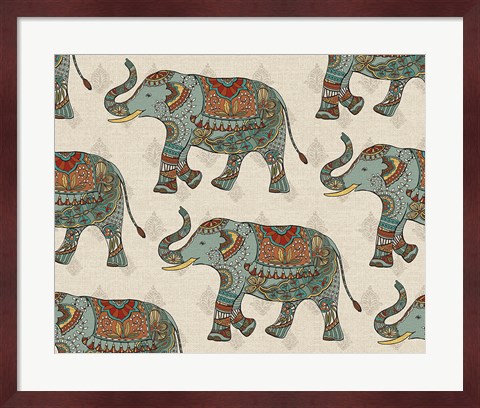 Framed Elephant Caravan Pattern Print