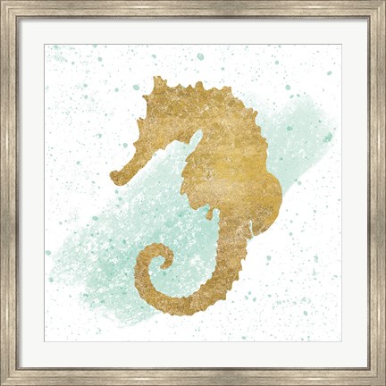 Framed Silver Sea Life Seahorse no Gold Splatter Print