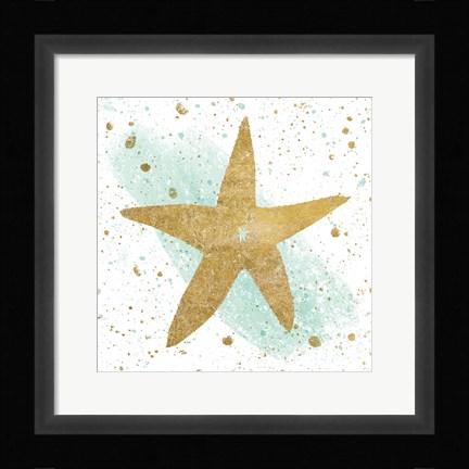 Framed Silver Sea Life Aqua Starfish Print