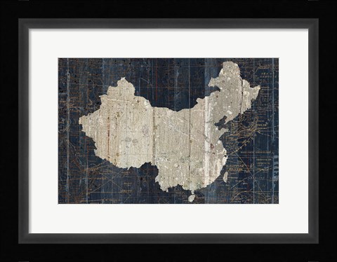 Framed Old World Map Blue China Print