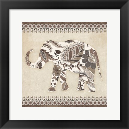 Framed Boho Elephant II Neutral Print