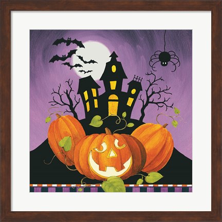 Framed Happy Haunting House on Pumpkins Print