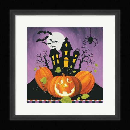 Framed Happy Haunting House on Pumpkins Print