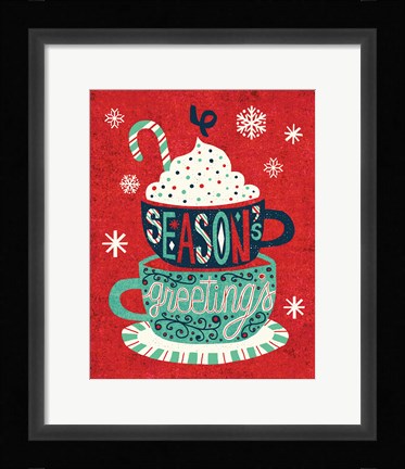 Framed Festive Holiday Cocoa Seasons Greetings Print