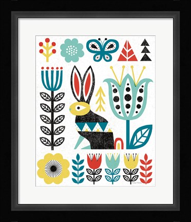 Framed Folk Lodge Rabbit V2 Teal Print