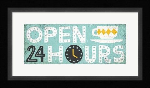 Framed Retro Diner Open 24 Hours Panel Print