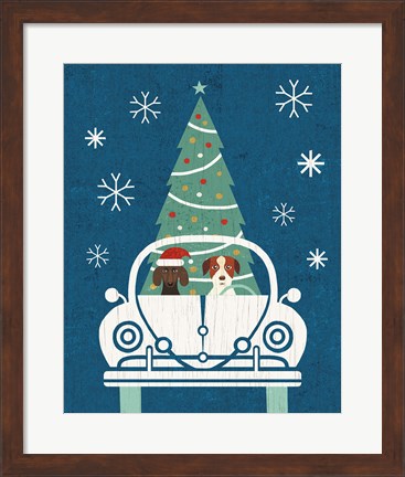 Framed Holiday on Wheels XIII Navy Print