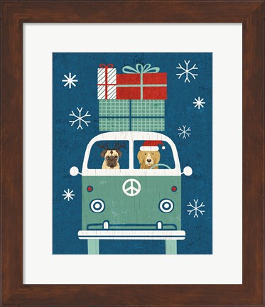 Framed Holiday on Wheels XII Navy Print