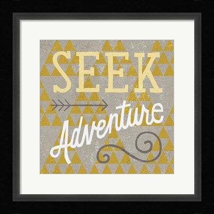 Framed Mod Triangles Seek Adventure Retro Print