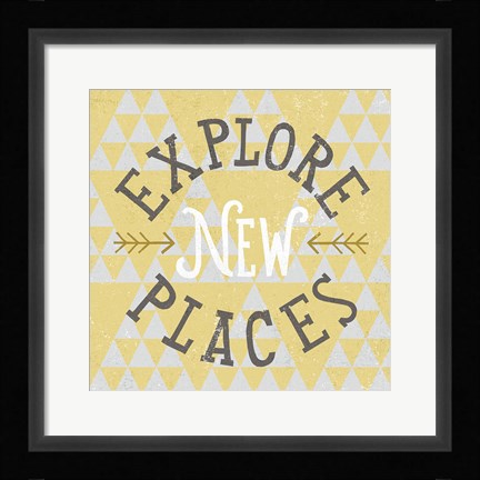 Framed Mod Triangles Explore New Places Retro Print