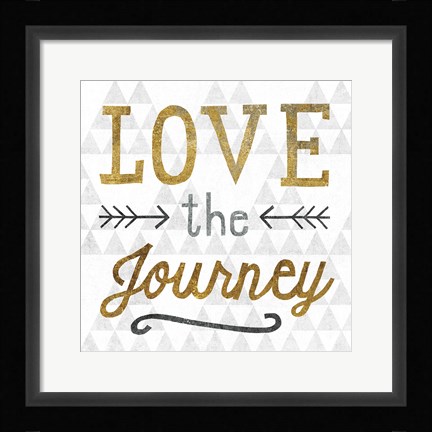 Framed Mod Triangles Love the Journey Gold Print
