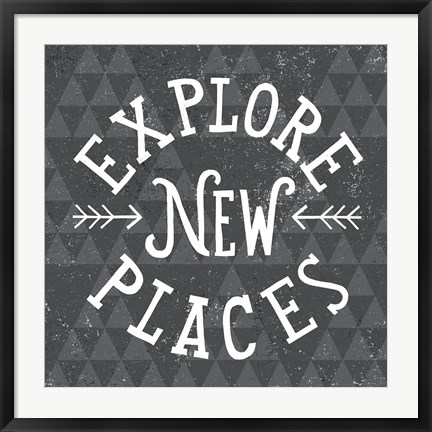 Framed Mod Triangles Explore New Places Print