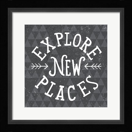 Framed Mod Triangles Explore New Places Print