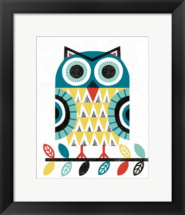 Framed Folk Lodge Owl V2 Teal Print