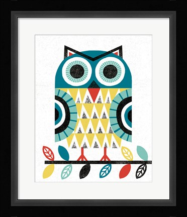 Framed Folk Lodge Owl V2 Teal Print
