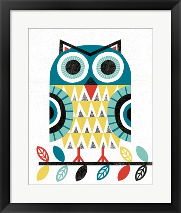 Framed Folk Lodge Owl V2 Teal Print
