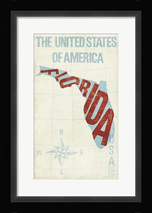 Framed USA Modern Blue Florida State Print