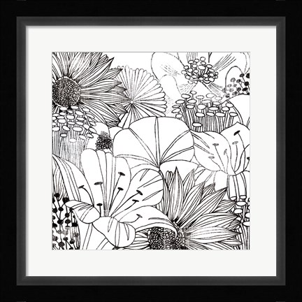 Framed Contemporary Garden I Black and White Print