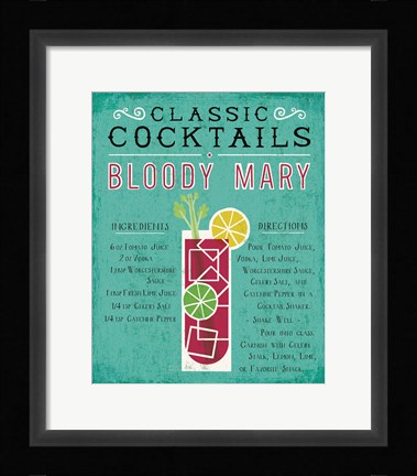 Framed Classic Cocktail Bloody Mary Print