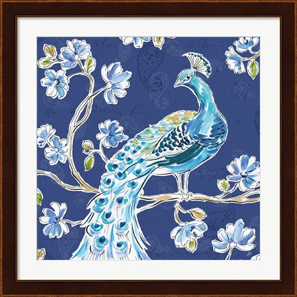 Framed Peacock Allegory IV Blue Print