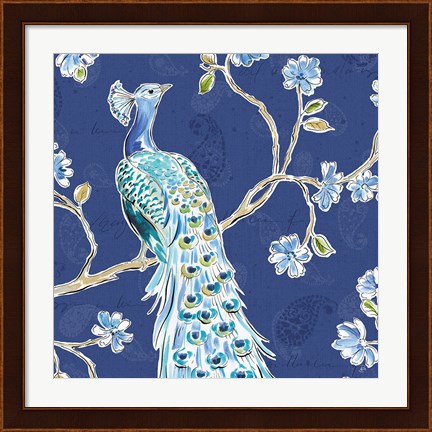 Framed Peacock Allegory III Blue Print