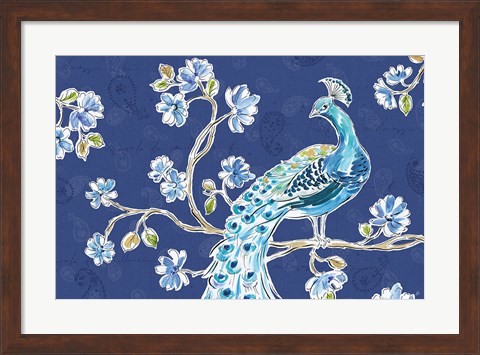 Framed Peacock Allegory II Blue Print