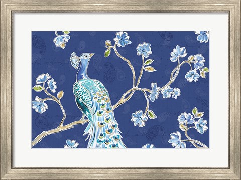 Framed Peacock Allegory I Blue Print