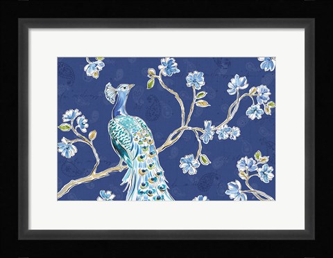 Framed Peacock Allegory I Blue Print