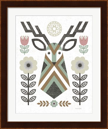 Framed Folk Lodge Deer II Hygge Print
