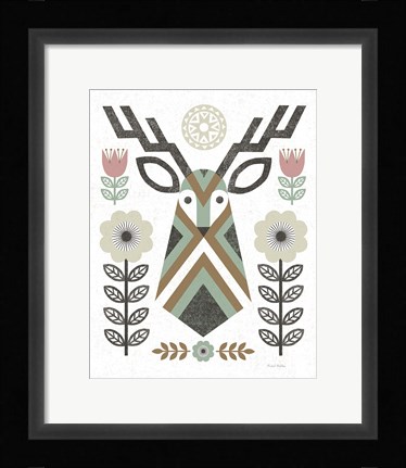 Framed Folk Lodge Deer II Hygge Print