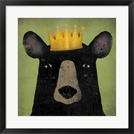 Framed Black Bear with Crown Print