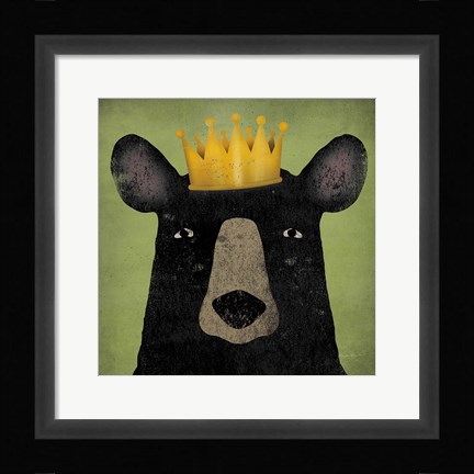 Framed Black Bear with Crown Print
