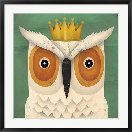 Framed White Owl with Crown Print