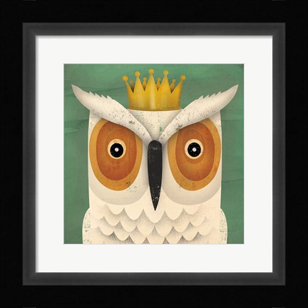 Framed White Owl with Crown Print
